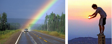 optical illusions such as rainbows and holding the Sun in your hands