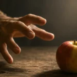 A hand reaching for an apple, illustrating self-enrichment as idolatry in Colossians 3:5.