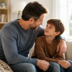 A father encouraging his child in a peaceful home, illustrating Colossians 3:21.