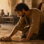 A servant working faithfully without being watched, illustrating Colossians 3:22.