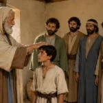 Elder blessing member of the ecclesia representing 1 Thessalonians 1:4–5 and Paul’s perception of God’s choice.