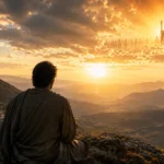 A member of the Body of Christ looking into the sky, seeing Christ reigining, representing believers reigning with Christ in 2 Timothy 2.