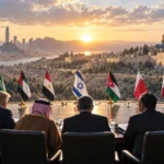 Donald Trump with Israel at the center of an emerging Middle East regional alliance.