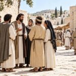 Illustration of Paul speaking with believers in an ancient town, reflecting his teaching on holiness in 1 Thessalonians 4:2–3.