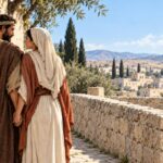 A married couple standing together beside a stone boundary wall, symbolizing the exclusive marriage bond discussed in 1 Thessalonians 4:6.